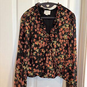 Lost + Wander Black Floral Ruffle Wrap Blouse Size L